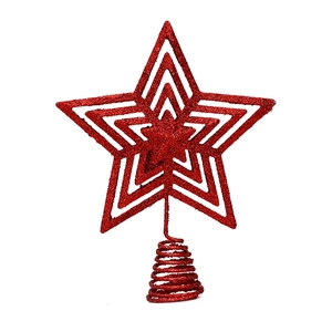 Sparkling red hollow glitter star tree topper with conical spring base for Christmas