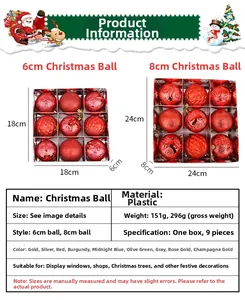 Detailed size chart for 6cm and 8cm red Christmas ball ornament gift sets in 9-pack boxes