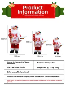 Size chart for Santa Claus chef ornaments in large, medium, and small dimensions