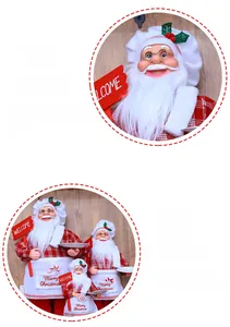 Detail of Chef Santa Claus figurine with red plaid jacket and welcome sign for bakery decor