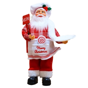 Standing Santa Claus chef figurine with Welcome sign and tray for Christmas decoration
