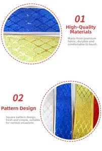 Close-up of blue and silver metallic fabric ribbons with textured diamond scale patterns