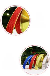 Detail of 5cm Christmas ribbons with gold edges and diamond mesh texture in various colors