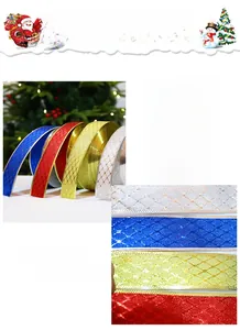 Detailed view of Christmas metallic ribbons with gold edges and diamond grid textures