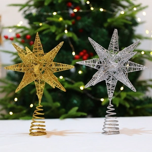 Golden and silver iron Christmas tree toppers with glitter finish and spiral base