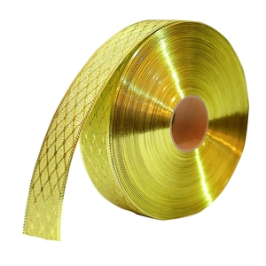 5cm gold metallic ribbon with diamond pattern embossing and mirror shine for gift wrapping