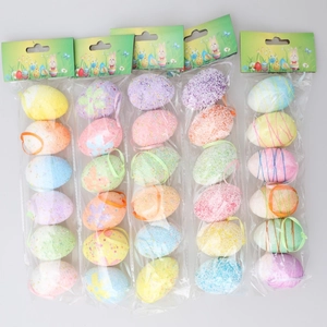 Colorful Foam Easter Eggs Hanging Ornaments With String Glitter Texture Artificial Eggs For Home Party DIY Festive Decoration