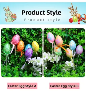 Detail of Easter egg picks with sequins and floral patterns for festive floral decor