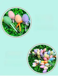 Colorful Easter egg picks with frosted texture and ribbons for floral arrangements