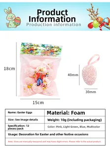 Tableau détaillé des tailles pour œufs de Pâques en mousse avec boucles de suspension