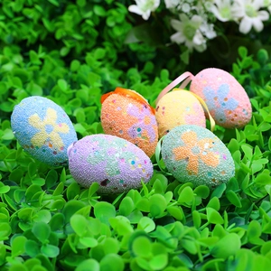 6-pack colorful Easter eggs with foam beads and flower patterns on green lawn