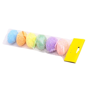 Set of 6 colorful Easter egg decorations with silk ribbons in transparent packaging
