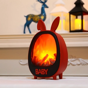Red bunny ear fireplace night light with simulated flame effect and BABY relief decoration