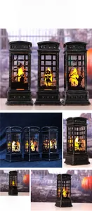 Detail of Halloween LED lantern with pumpkin silhouette and warm glowing candle light