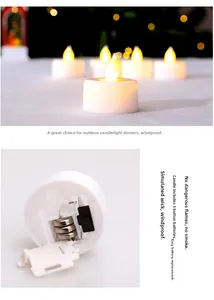Detail van LED-theelichtjes met bodemschakelaar en realistische warme gele gloed