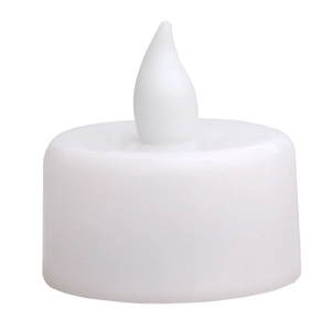White LED tea light candle with flame-shaped tip for warm festive home decor