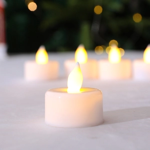 Warm white LED tea light candles with realistic flame for festive home and table decor
