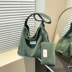 Corduroy Tote Bag Large Capacity Minimalist Hobo Crossbody Bag For Women With Matching Small Pouch Retro Casual Commuter
