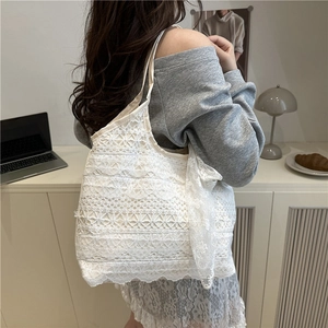 Elegant white floral lace shoulder tote bag for summer beach vacation and resort style
