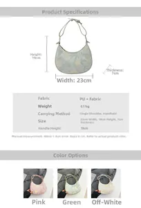 Detailed view of half-moon bag with vintage floral texture and PU fabric mix