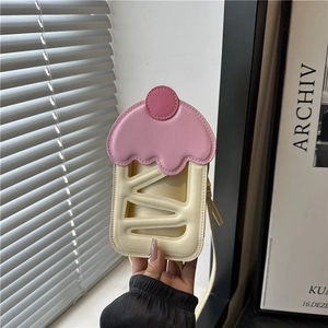 Süße Cupcake-Form Handytasche Umhängetasche PU-Leder Ajour Kontrastfarbe Schultertasche Für Damen Süßes Accessoire