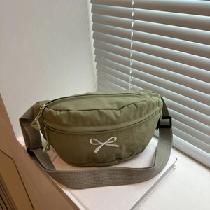 Women Nylon Crossbody Chest Bag With Sweet Bow Embroidery Adjustable Strap Casual Waist Bag For Daily Use Travel