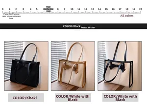 French style tote bags with bow decoration in black, khaki and white color options