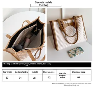 Detailed size chart for large French shoulder tote bag with bow and PU leather trim