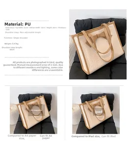 French tote bag detail showing large capacity compared to A4 magazine and iPad