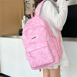 Sac à dos rose décontracté avec motif d'ours et grande capacité pour filles