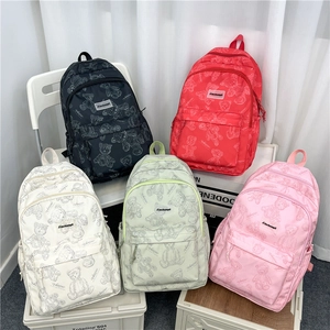 Sac à dos scolaire grande capacité pour ados avec imprimé ours mignon en cinq coloris