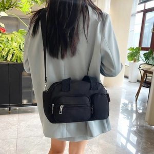 Black large capacity shoulder bag with wet-dry separation and multi-pocket functional design