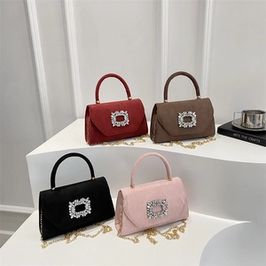 Borsa a Mano di Lusso Con Fibbia Quadrata Con Strass Per Donna Elegante Borsa a Spalla Con Catena Borsa a Tracolla da Sera