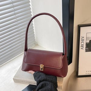 Sac Baguette Rétro En Cuir PU Pour Femmes Sac À Épaule Carré Minimaliste Sous L'Aisselle Avec Boucle En Métal Doré Mode