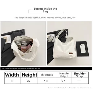 Size guide for vintage tote bag showing dimensions 30x25x10cm and internal storage capacity