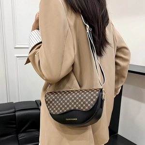 Retro leopard print saddle bag with adjustable striped shoulder strap for women