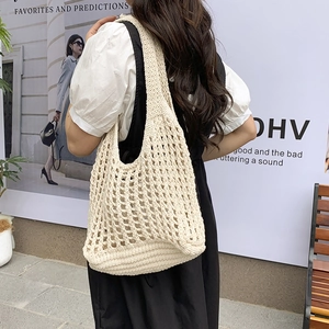 Chic hollow out crochet flower tote bag in creamy white for women summer beach style