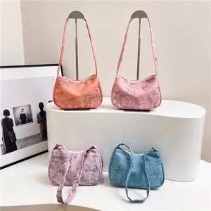 Bamboo print half-moon shoulder bags in four vibrant colors for daily commute fashion