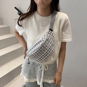Minimalist grey and white plaid crossbody chest bag with floral patterns for women