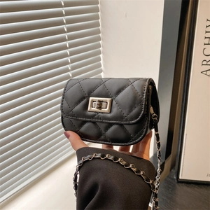 Mini Crossbody Bag Quilted PU Leather Chain Shoulder Purse Turn Lock Elegant Rhombus Fashion Small Handbag Women