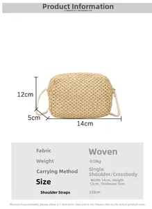 Detailed size specifications and measurements of the mini straw crossbody bag with dimensions