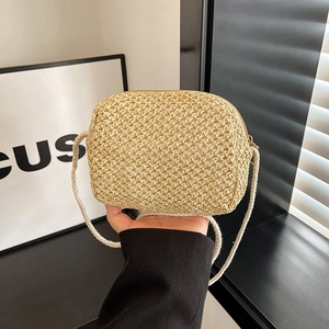 Handwoven Straw Mini Crossbody Bag For Women Summer Pastoral Style Small Square Woven Shoulder Bag With Zipper Closure Vacation Travel Bag
