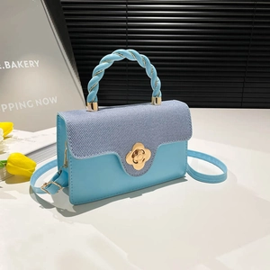 Sac Bandoulière Mode en Cuir PU pour Femmes Avec Poignée Tressée Verrou Fleur Or Contraste Couleur Petit Sac Carré pour Quotidien