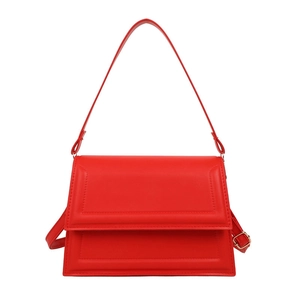 Bolso bandolera rectangular rojo elegante para mujer con correas dobles y hebillas