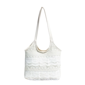 Elegant white lace tote bag for women with floral pattern and large capacity design