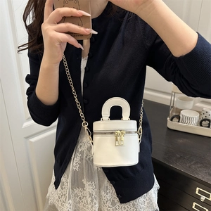 Mini sac cylindrique blanc avec chaîne dorée et poignée, sac à bandoulière chic