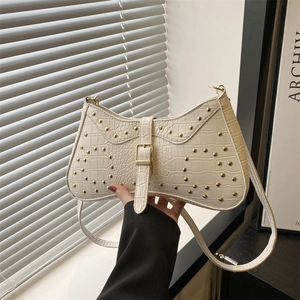 Sac Sous L'Aisselle En Cuir PU Gaufré Crocodile À Rivets Sac À Épaule Rétro Pour Femmes Mode Sac Bandoulière