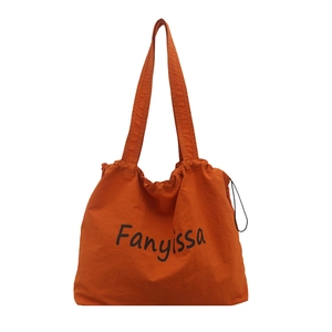 Grand sac cabas orange en nylon pour femme avec imprimé Fanyissa et cordon de serrage