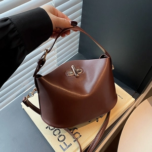 Damen Minimalistische Eimertasche Aus PU-Leder Mit Goldenem Drehverschluss Mode Tragbare Umhängetasche Für Den Alltag