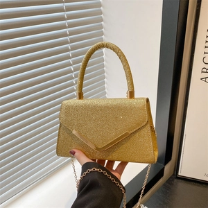 Women Sparkly Glitter Handbag Crossbody Bag Metal V Decoration Chain Strap Evening Party Fashion Chic Handbag